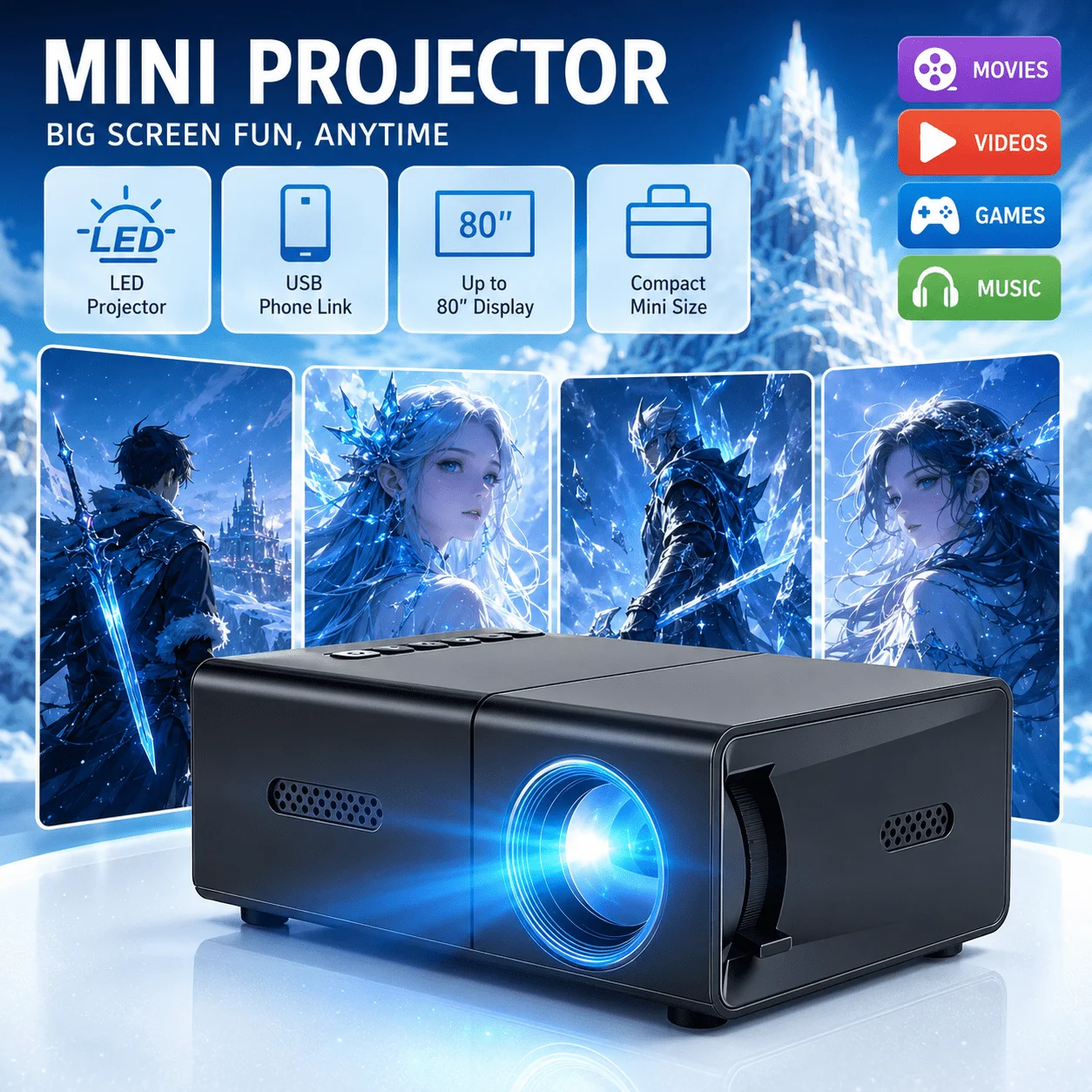 Mini proyector portátil, compa - Android Tablet Gaming Accessories reseña y precio